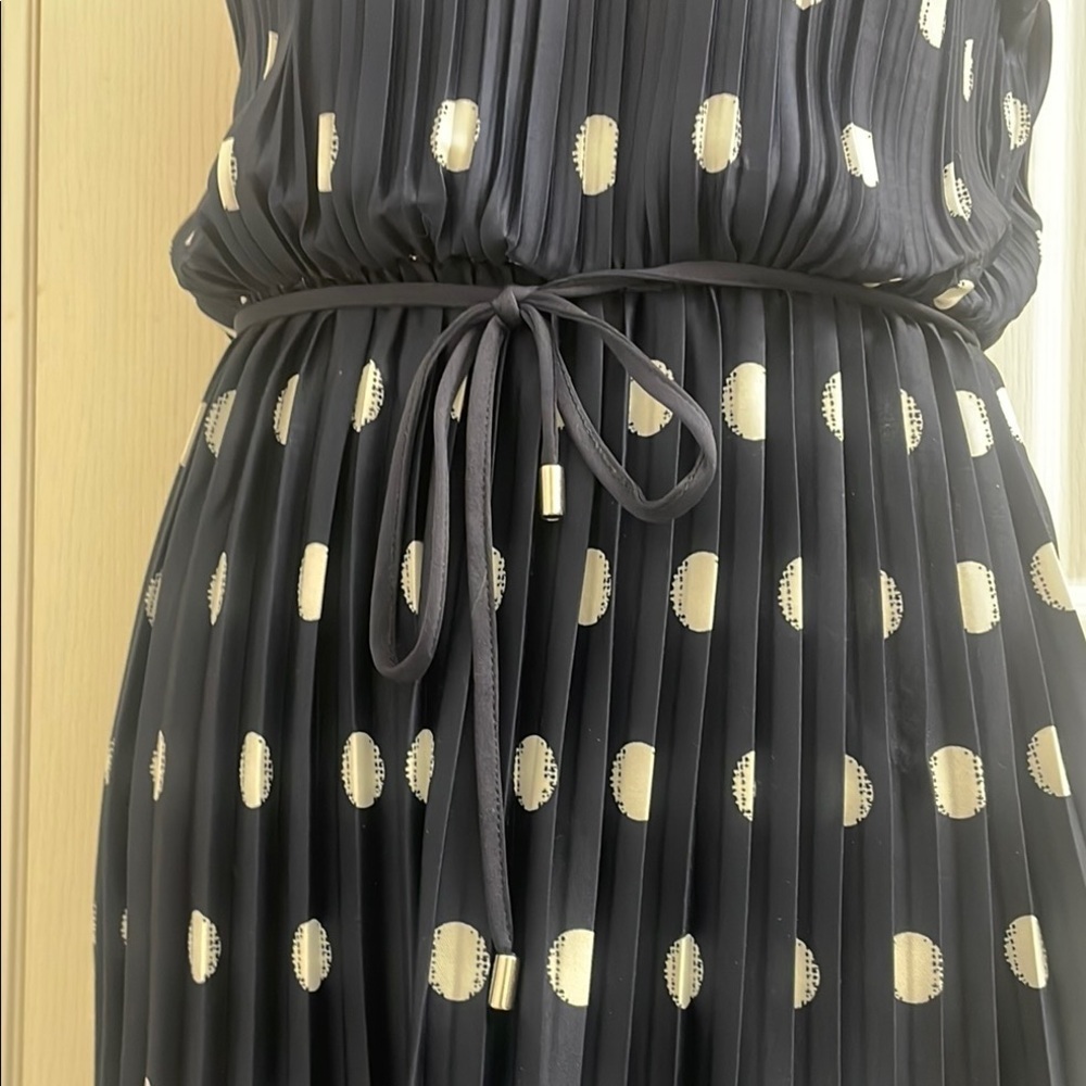 NWOT Navy blue and White Polkadot  Sleeveless V-Neck Midi dress Size XS - Picture 6 of 8